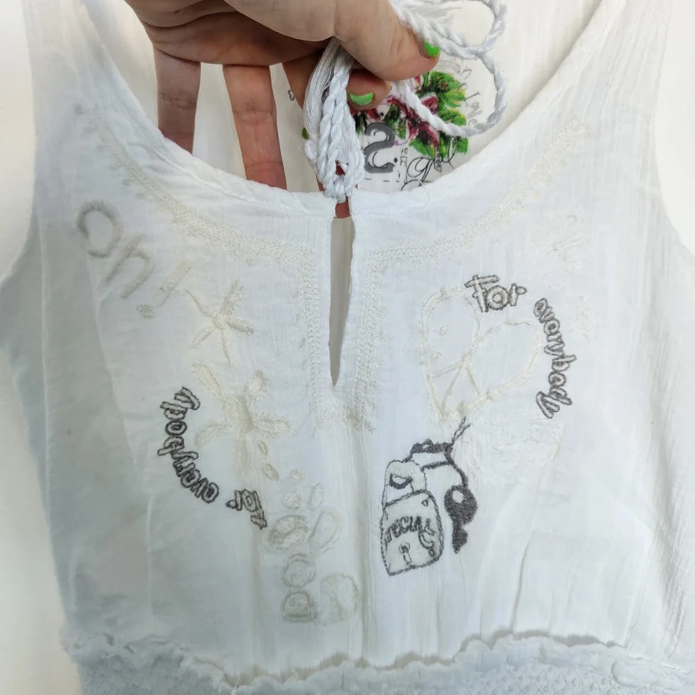 Desigual Boho Embroidered Maxi Dress 36 White Coastal Resortwear Beach Party - Picture 5 of 10